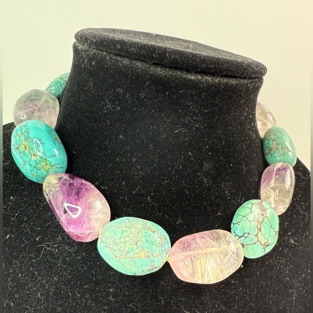 Vintage Kenneth Lane turquoise necklace- amethyst/ fluorite - Picture 16 of 17